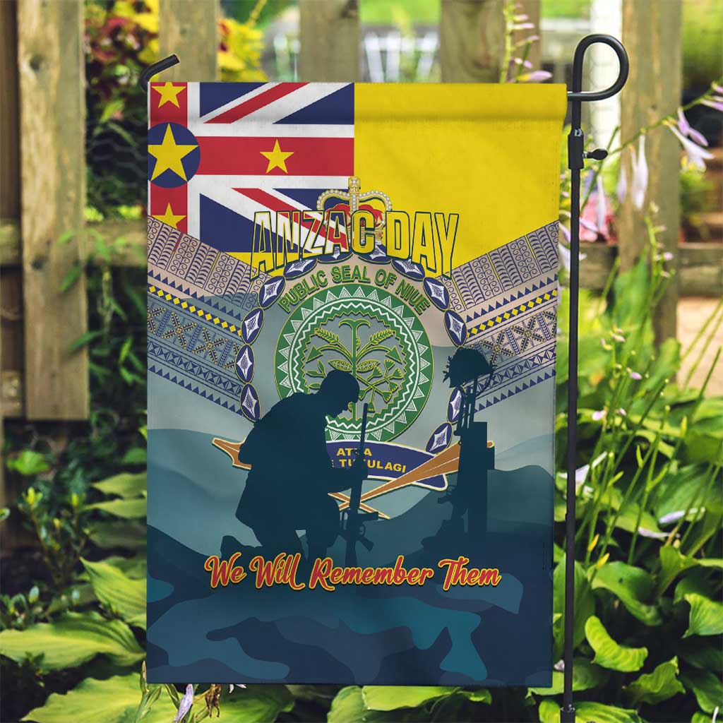 Niue ANZAC Day Garden Flag We Will Remember Them Camouflage Style LT14 Garden Flag Yellow - Polynesian Pride