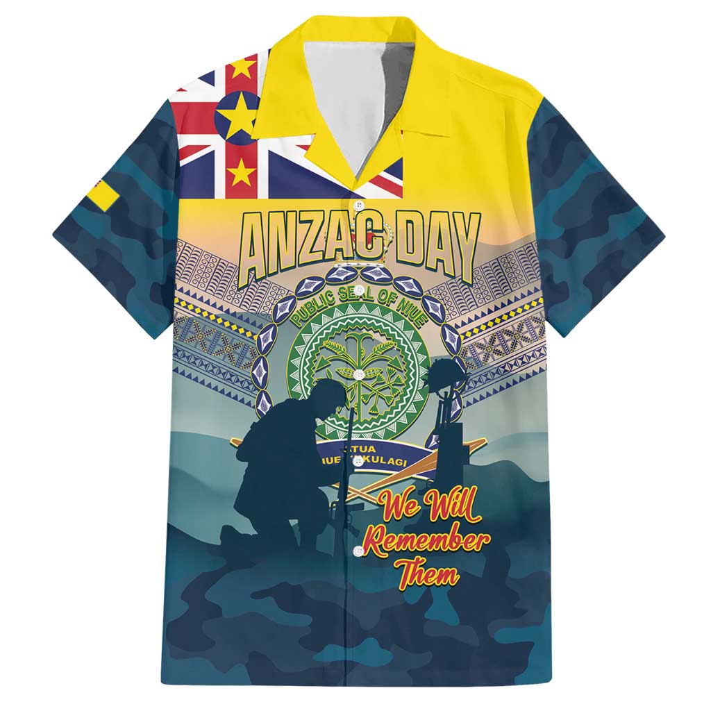 Niue ANZAC Day Hawaiian Shirt We Will Remember Them Camouflage Style LT14 Yellow - Polynesian Pride