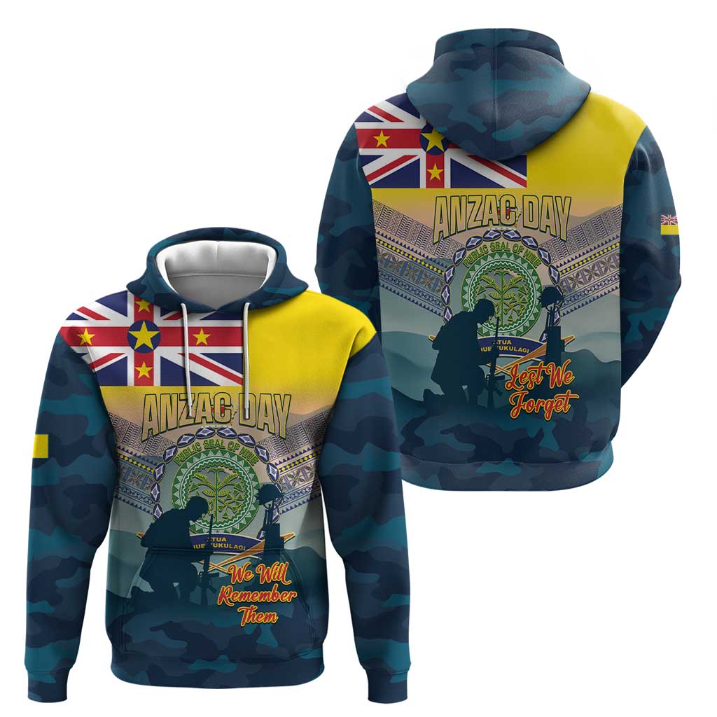Niue ANZAC Day Hoodie We Will Remember Them Camouflage Style