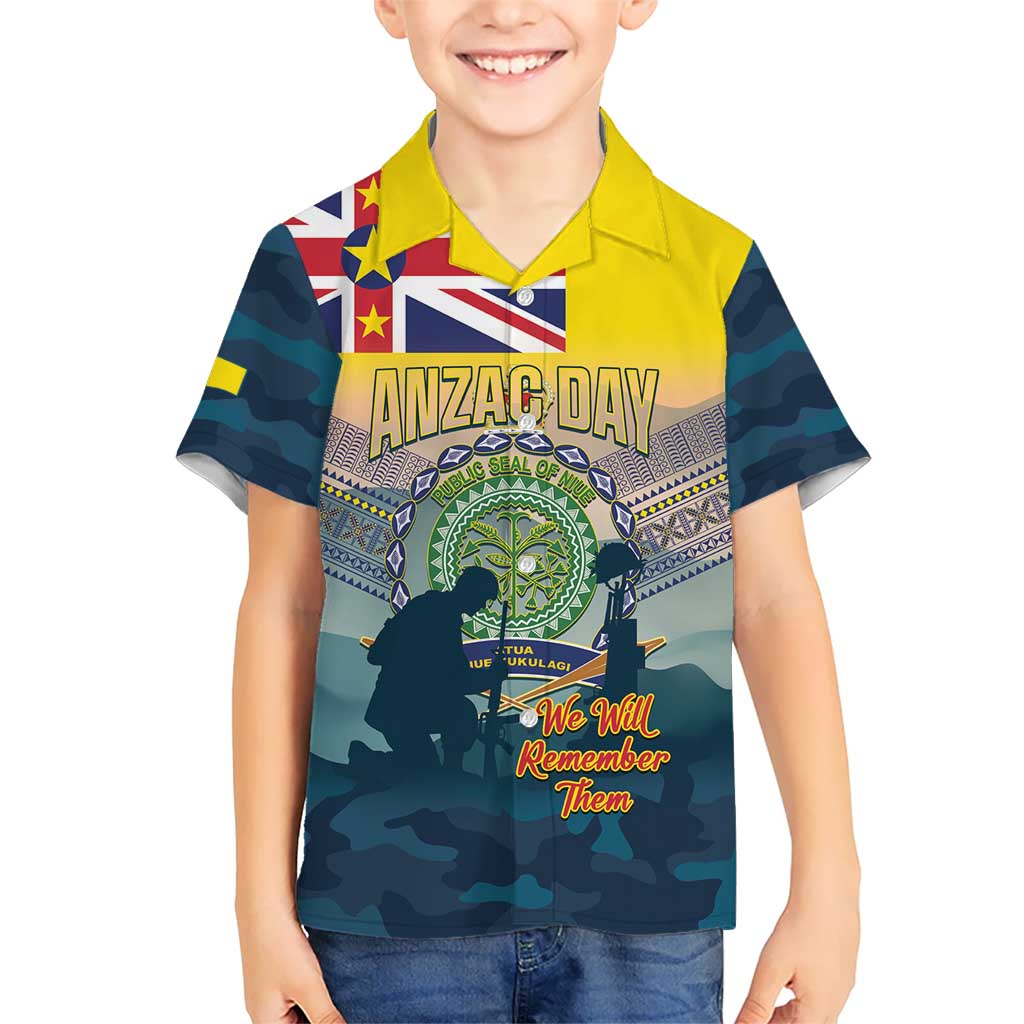 Niue ANZAC Day Kid Hawaiian Shirt We Will Remember Them Camouflage Style LT14 Kid Yellow - Polynesian Pride