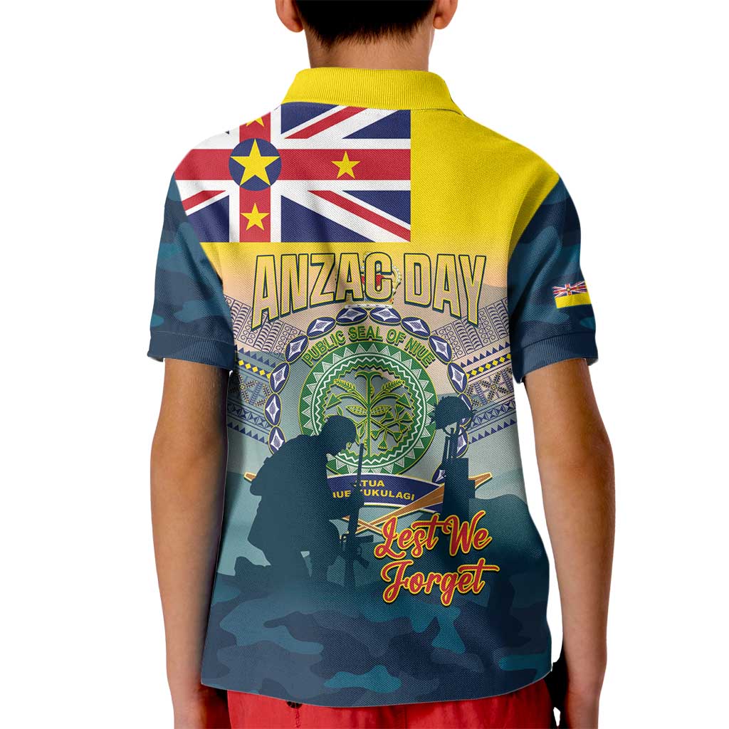 Niue ANZAC Day Kid Polo Shirt We Will Remember Them Camouflage Style