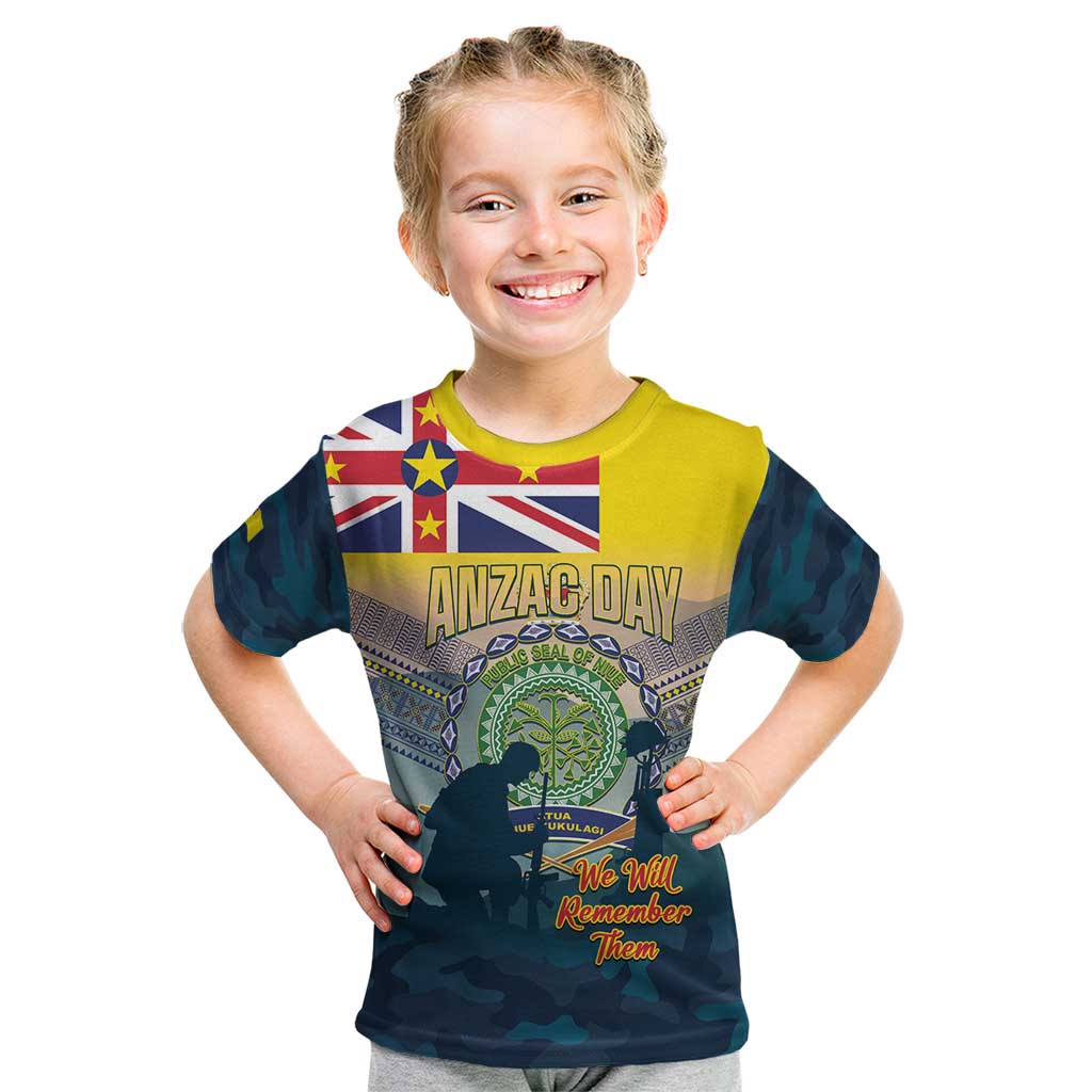 Niue ANZAC Day Kid T Shirt We Will Remember Them Camouflage Style