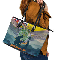 Niue ANZAC Day Leather Tote Bag We Will Remember Them Camouflage Style