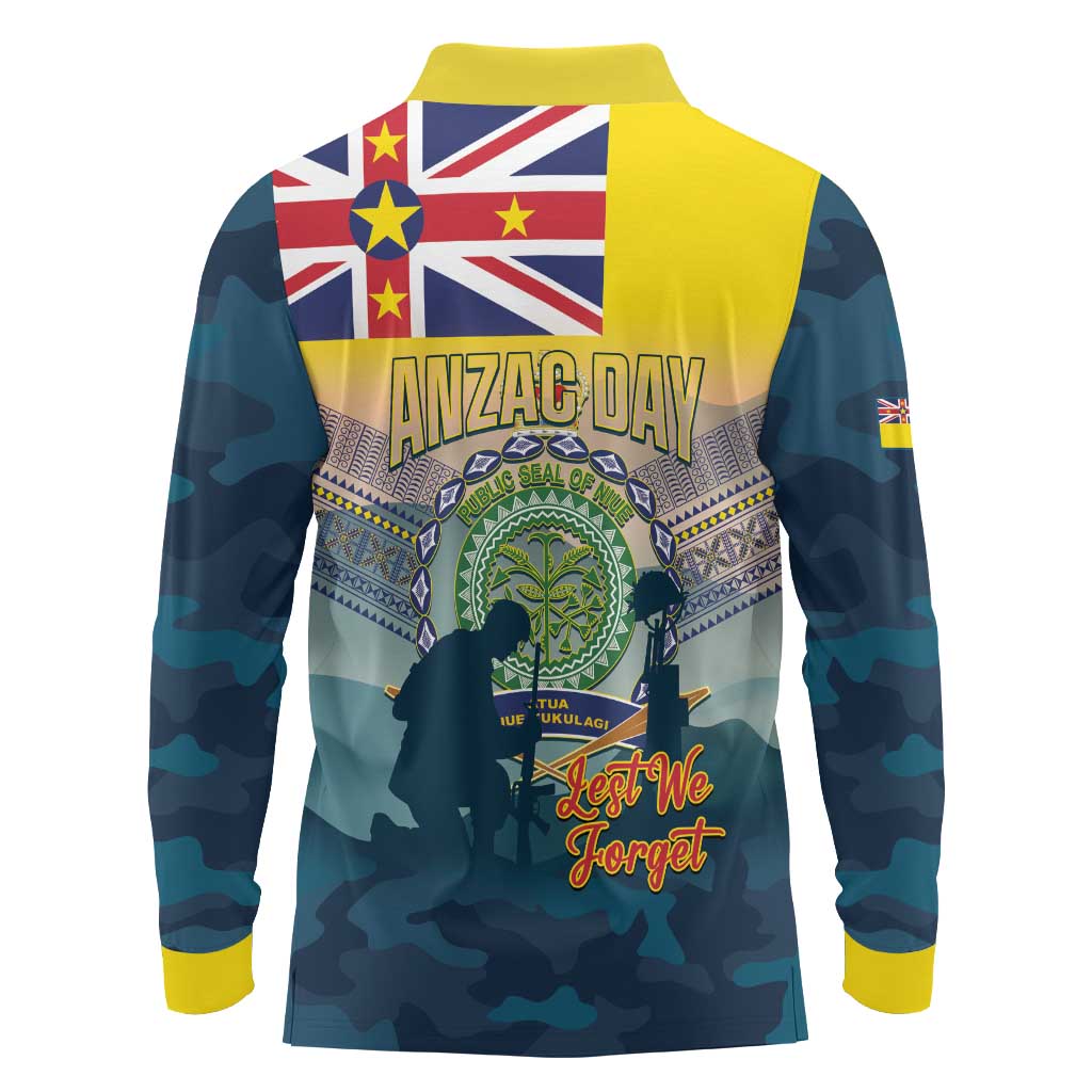 Niue ANZAC Day Long Sleeve Polo Shirt We Will Remember Them Camouflage Style