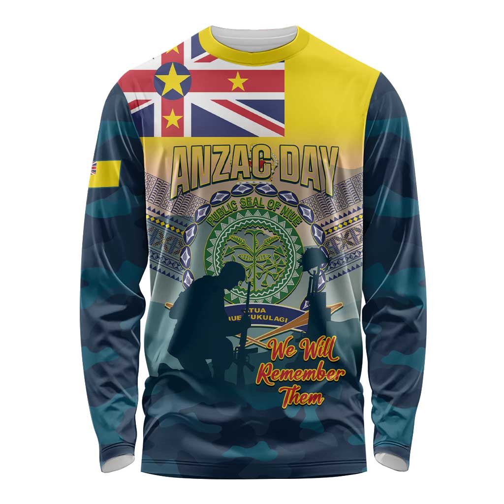 Niue ANZAC Day Long Sleeve Shirt We Will Remember Them Camouflage Style LT14 Unisex Yellow - Polynesian Pride