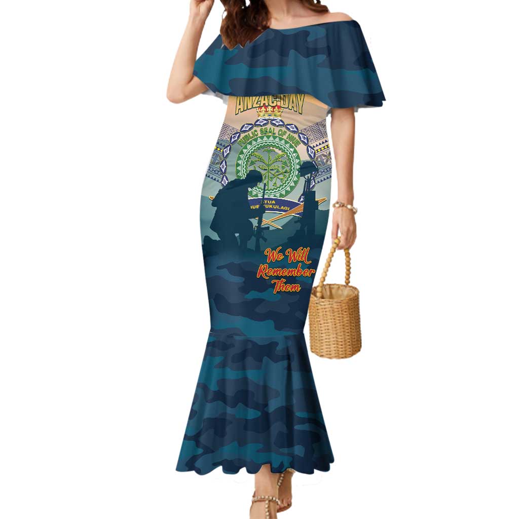 Niue ANZAC Day Mermaid Dress We Will Remember Them Camouflage Style