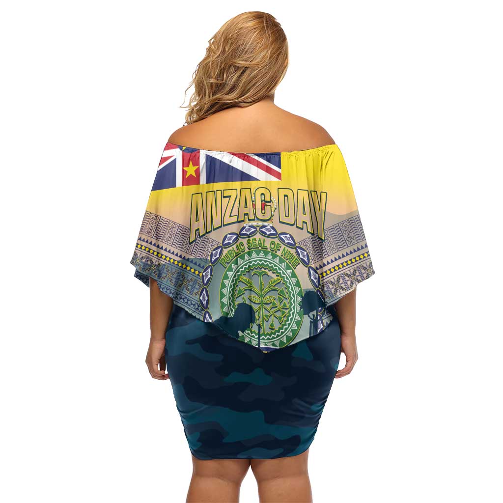 Niue ANZAC Day Off Shoulder Short Dress We Will Remember Them Camouflage Style