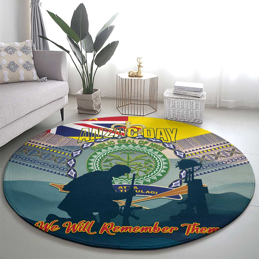 Niue ANZAC Day Round Carpet We Will Remember Them Camouflage Style
