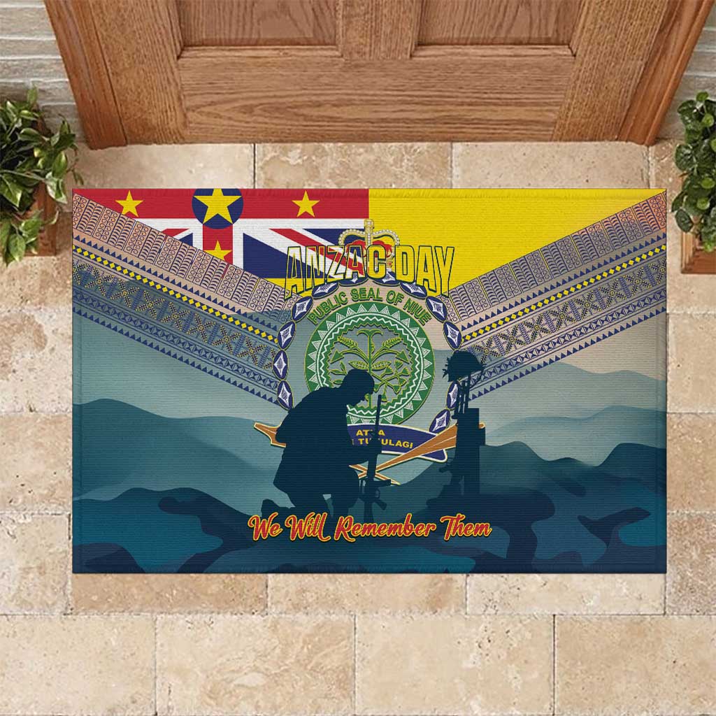 Niue ANZAC Day Rubber Doormat We Will Remember Them Camouflage Style LT14 Yellow - Polynesian Pride