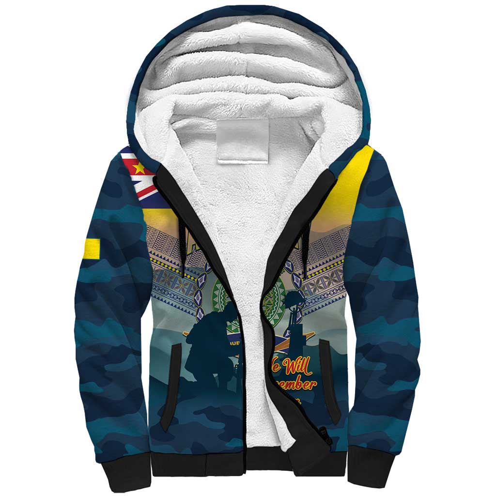 Niue ANZAC Day Sherpa Hoodie We Will Remember Them Camouflage Style LT14 Unisex Yellow - Polynesian Pride