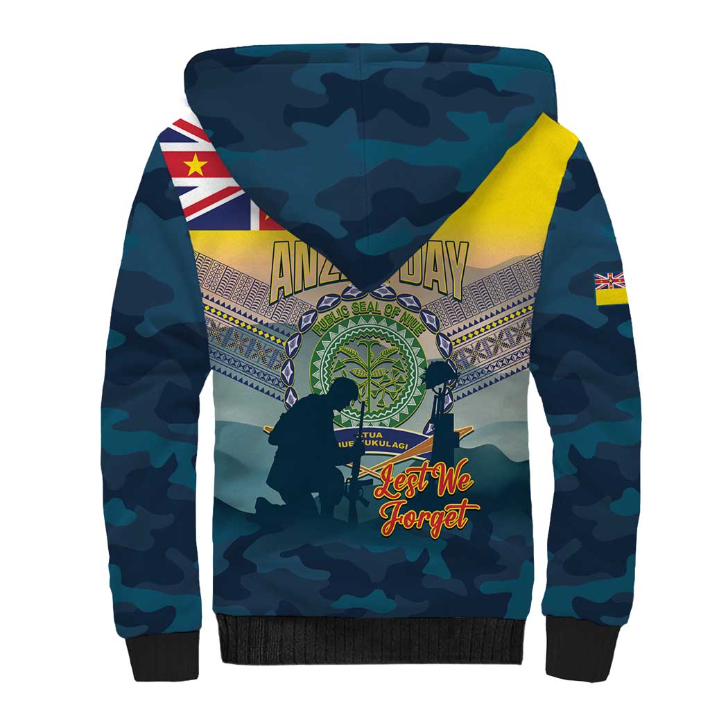 Niue ANZAC Day Sherpa Hoodie We Will Remember Them Camouflage Style LT14 - Polynesian Pride