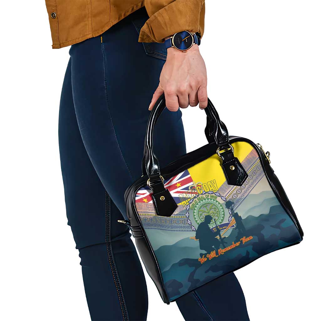 Niue ANZAC Day Shoulder Handbag We Will Remember Them Camouflage Style