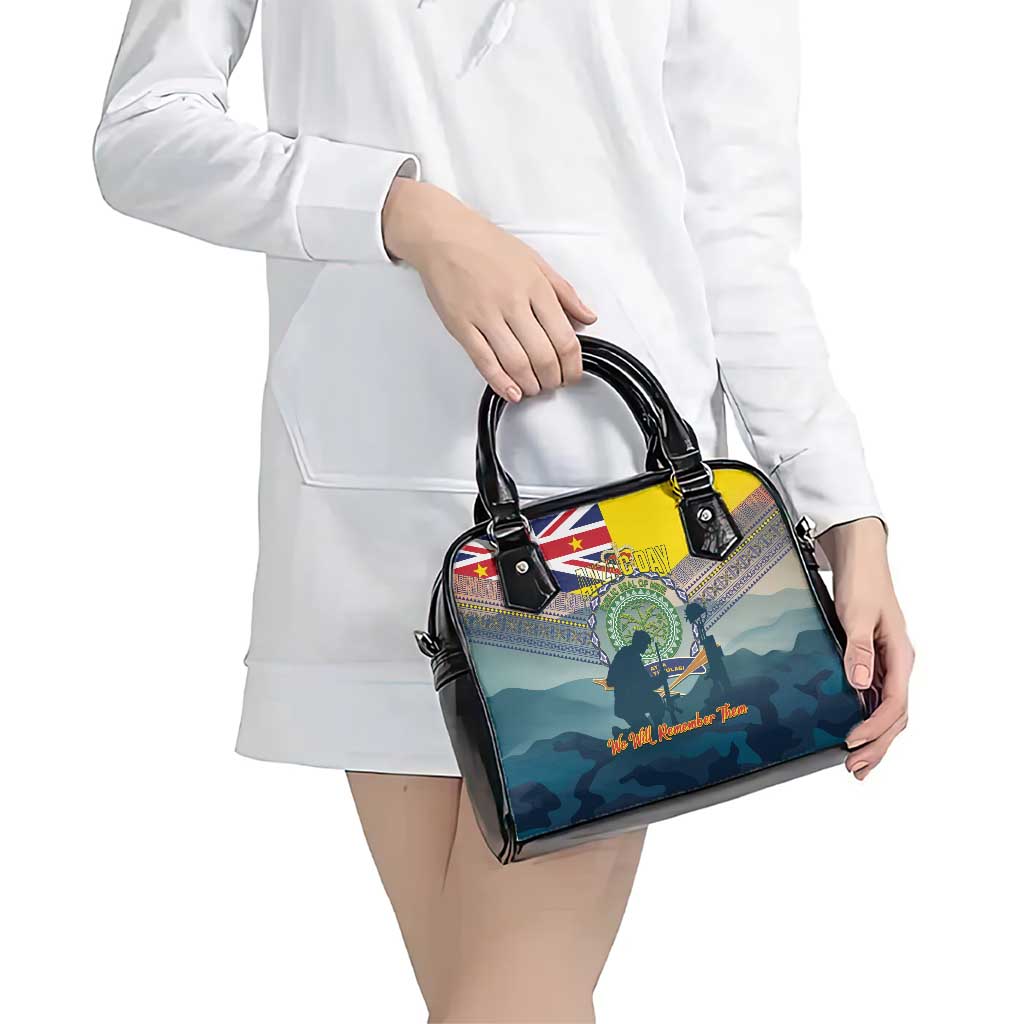 Niue ANZAC Day Shoulder Handbag We Will Remember Them Camouflage Style