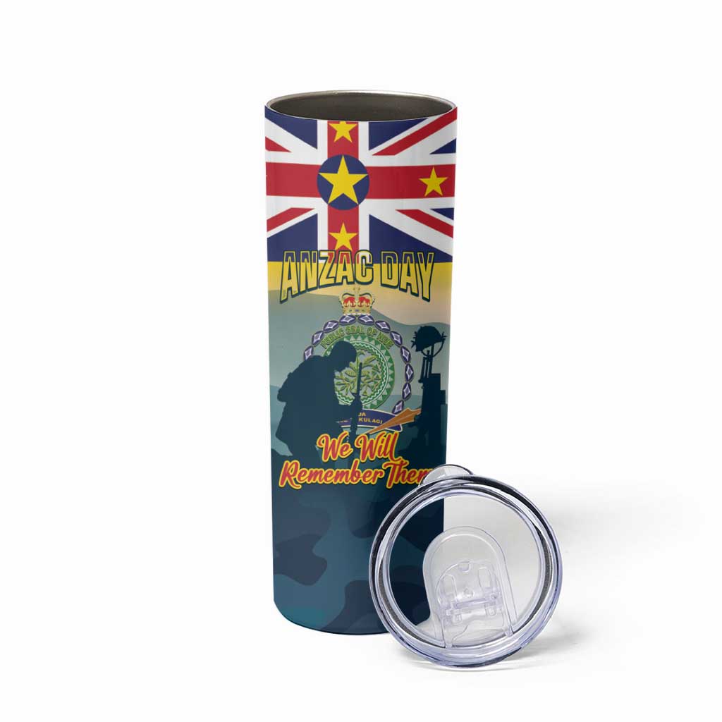 Niue ANZAC Day Skinny Tumbler We Will Remember Them Camouflage Style