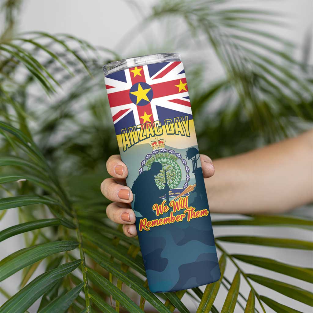 Niue ANZAC Day Skinny Tumbler We Will Remember Them Camouflage Style