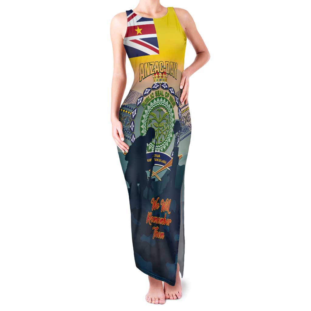 Niue ANZAC Day Tank Maxi Dress We Will Remember Them Camouflage Style