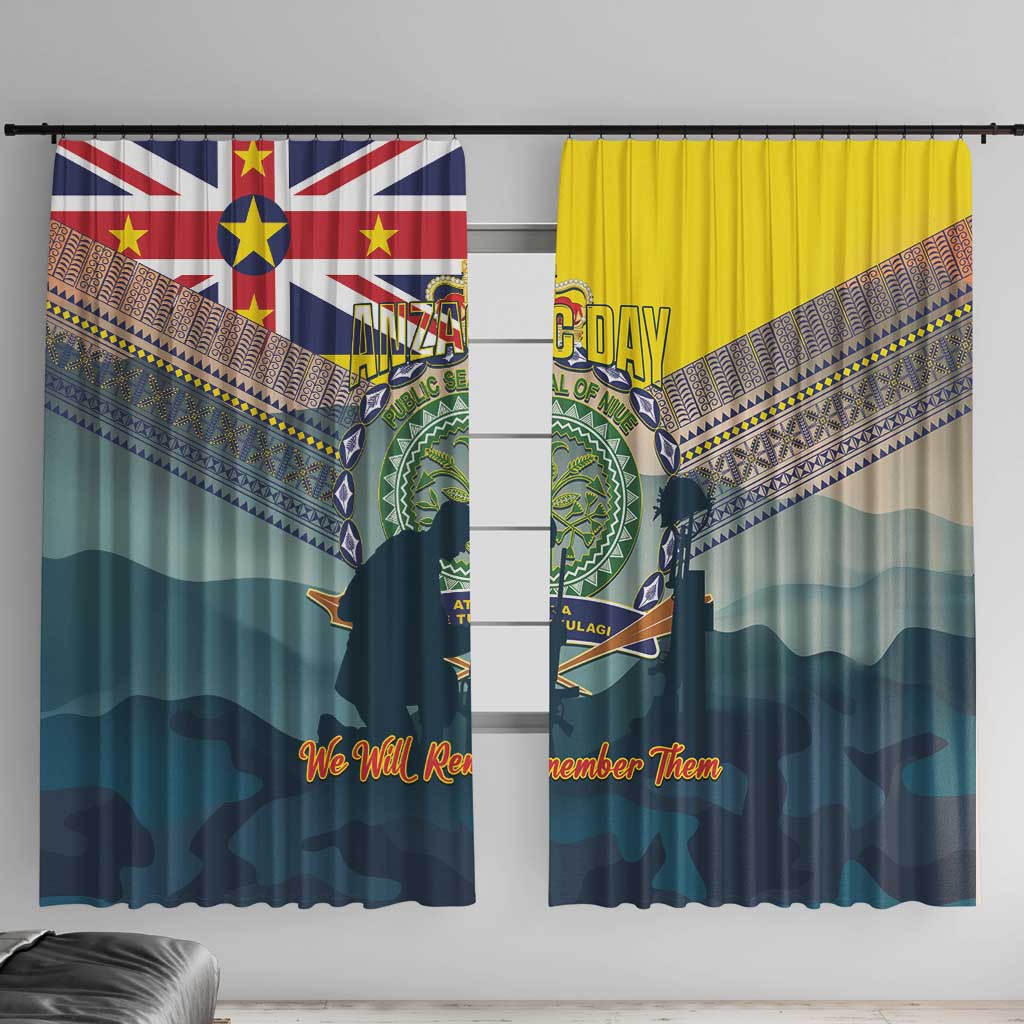 Niue ANZAC Day Window Curtain We Will Remember Them Camouflage Style LT14 With Hooks Yellow - Polynesian Pride