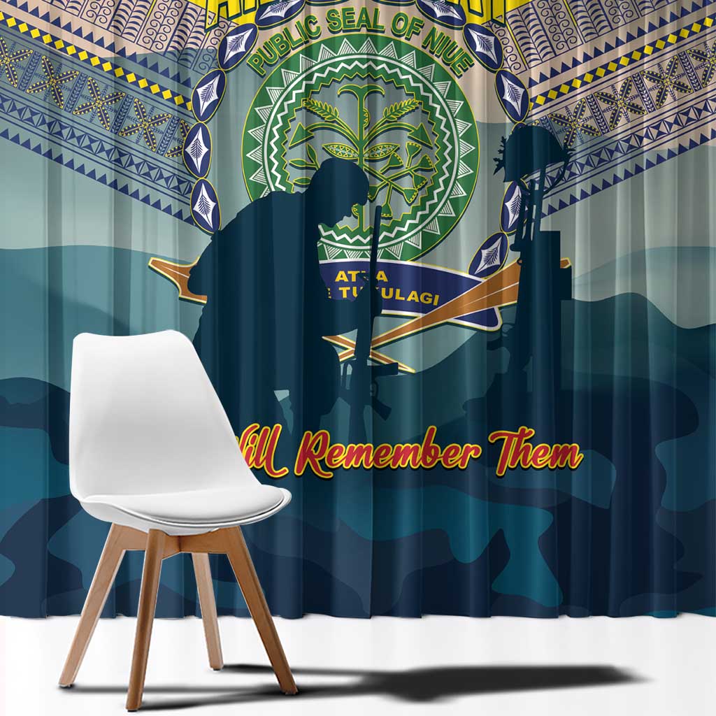 Niue ANZAC Day Window Curtain We Will Remember Them Camouflage Style LT14 - Polynesian Pride