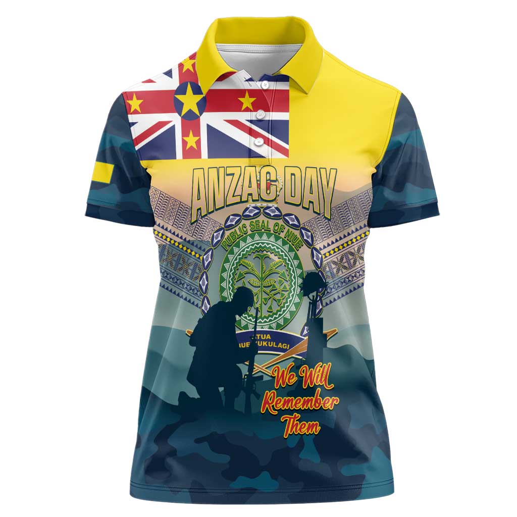 Niue ANZAC Day Women Polo Shirt We Will Remember Them Camouflage Style