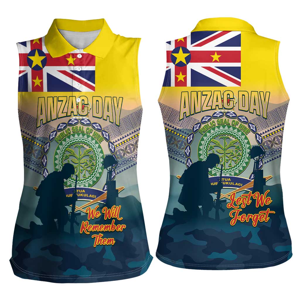 Niue ANZAC Day Women Sleeveless Polo Shirt We Will Remember Them Camouflage Style