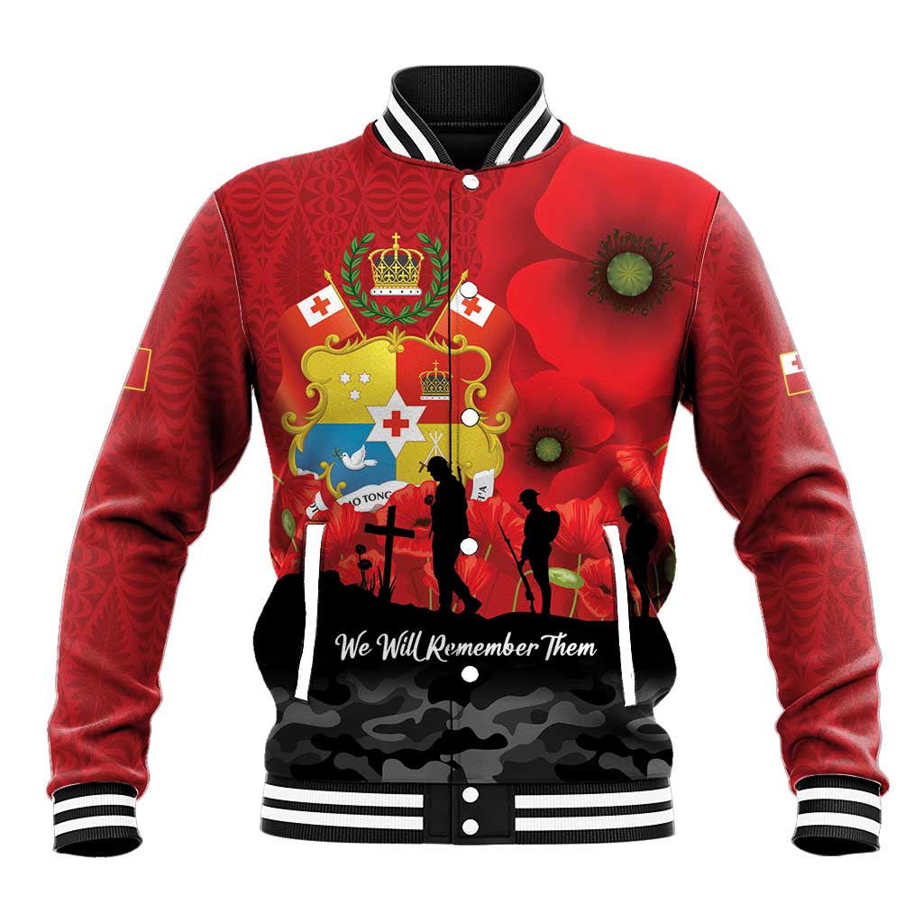 Tonga ANZAC Day Baseball Jacket Ngatu Pattern We Will Remember Them LT14 Unisex Red - Polynesian Pride