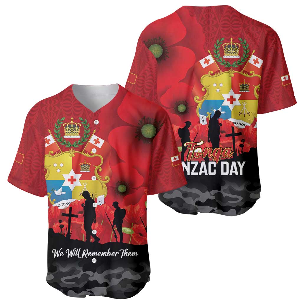 Tonga ANZAC Day Baseball Jersey Ngatu Pattern We Will Remember Them