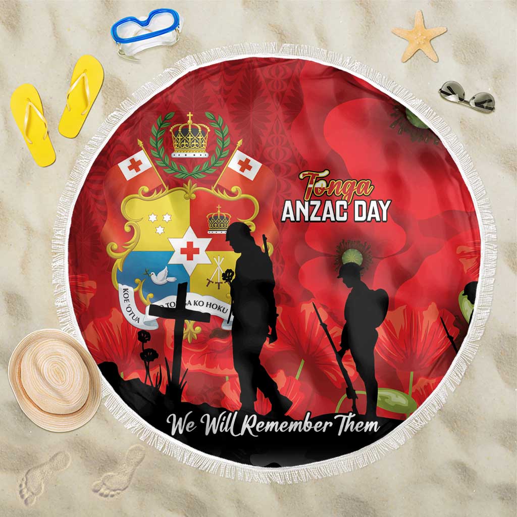 Tonga ANZAC Day Beach Blanket Ngatu Pattern We Will Remember Them LT14 One Size 150cm Red - Polynesian Pride
