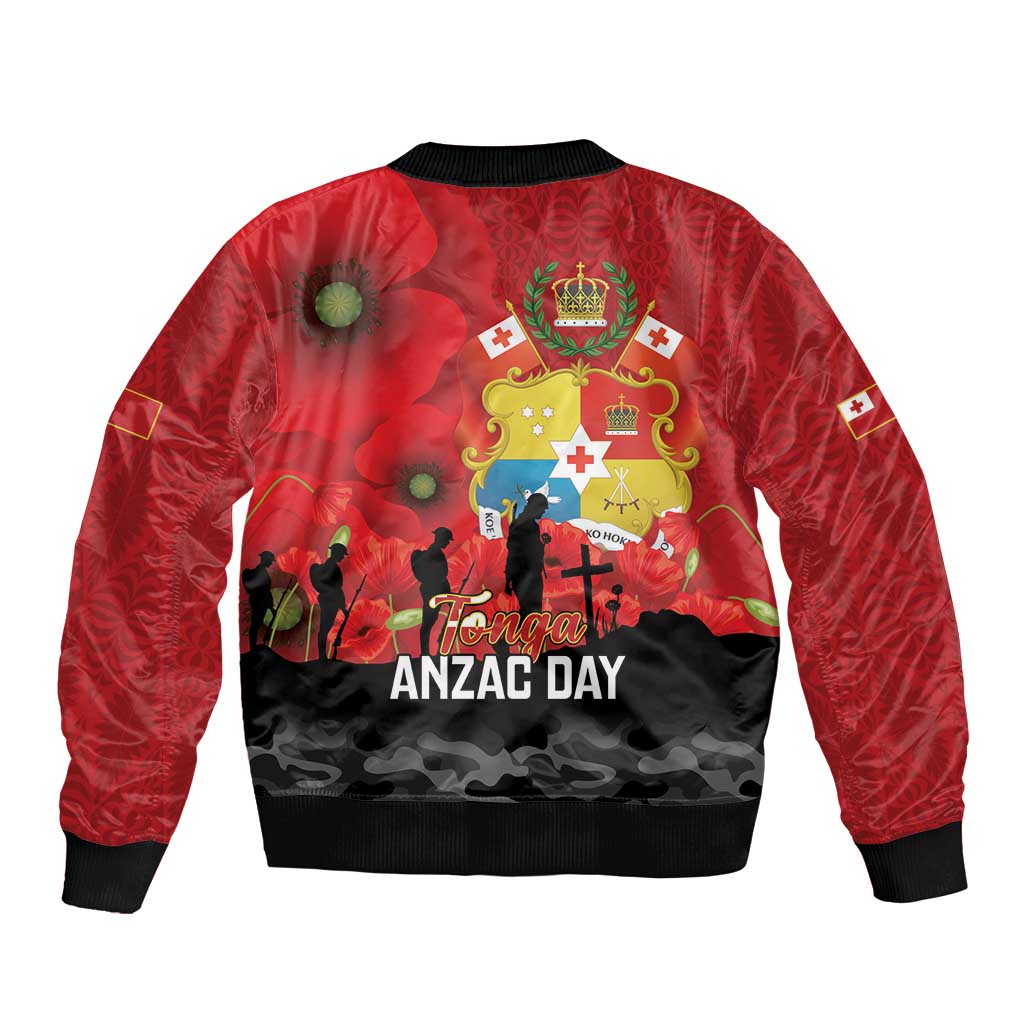 Tonga ANZAC Day Bomber Jacket Ngatu Pattern We Will Remember Them