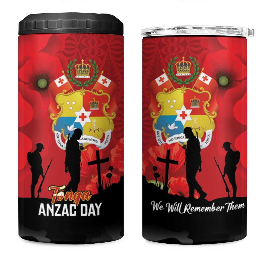 Tonga ANZAC Day 4 in 1 Can Cooler Tumbler Ngatu Pattern We Will Remember Them LT14 One Size: 16 oz Red - Polynesian Pride