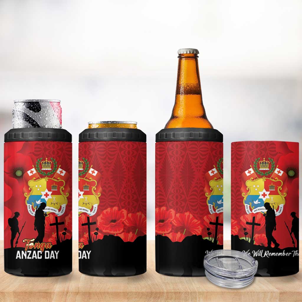 Tonga ANZAC Day 4 in 1 Can Cooler Tumbler Ngatu Pattern We Will Remember Them LT14 - Polynesian Pride