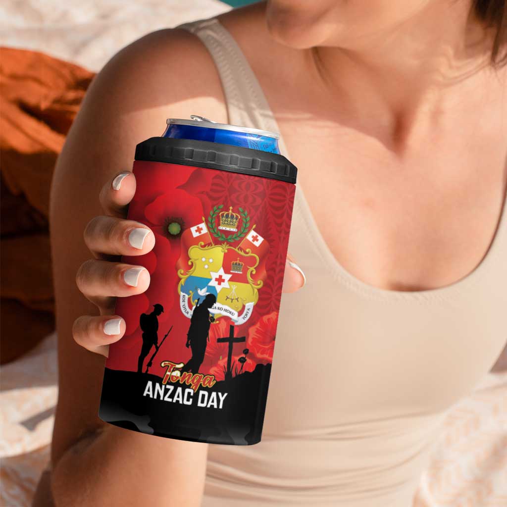 Tonga ANZAC Day 4 in 1 Can Cooler Tumbler Ngatu Pattern We Will Remember Them LT14 - Polynesian Pride
