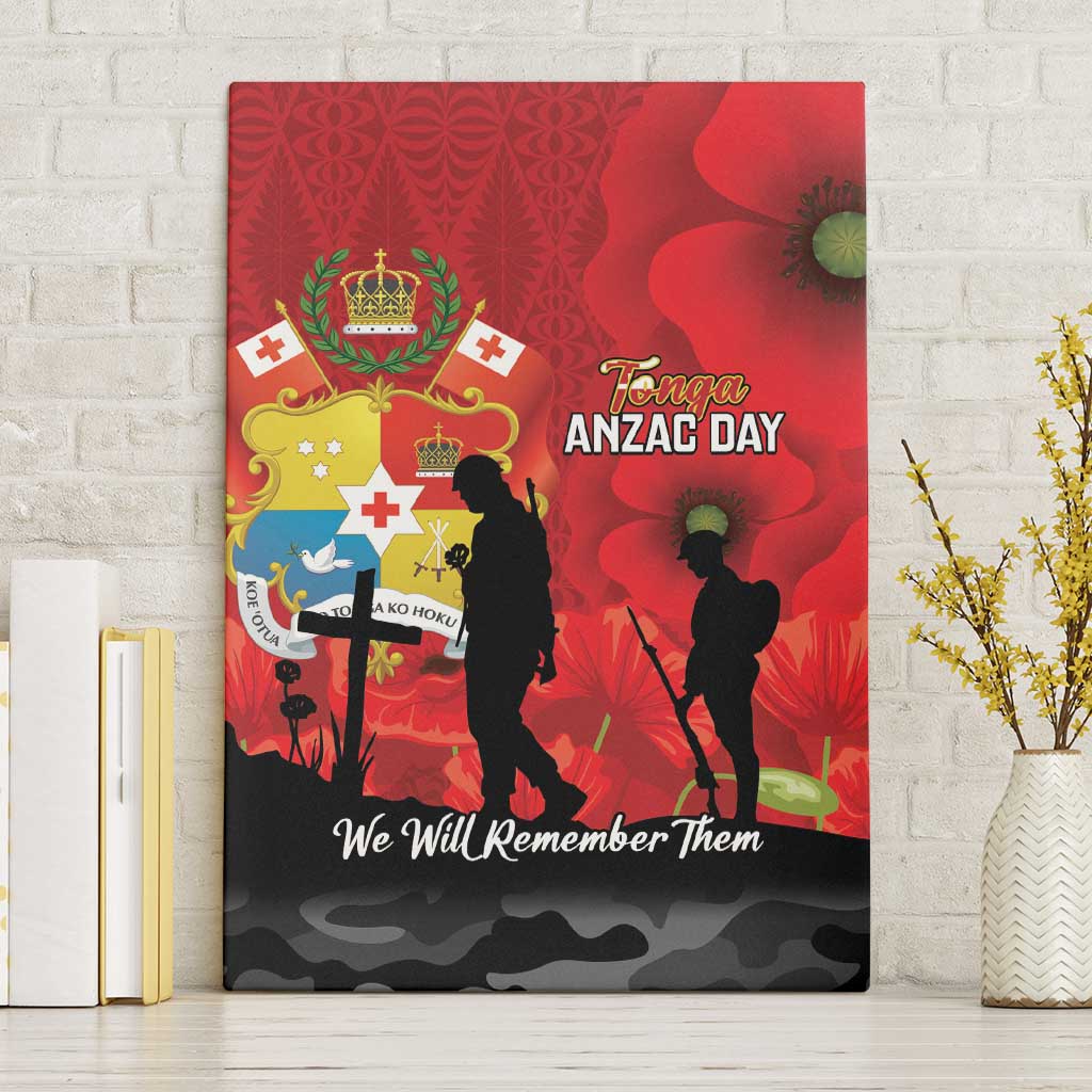 Tonga ANZAC Day Canvas Wall Art Ngatu Pattern We Will Remember Them LT14 Without Frame Red - Polynesian Pride