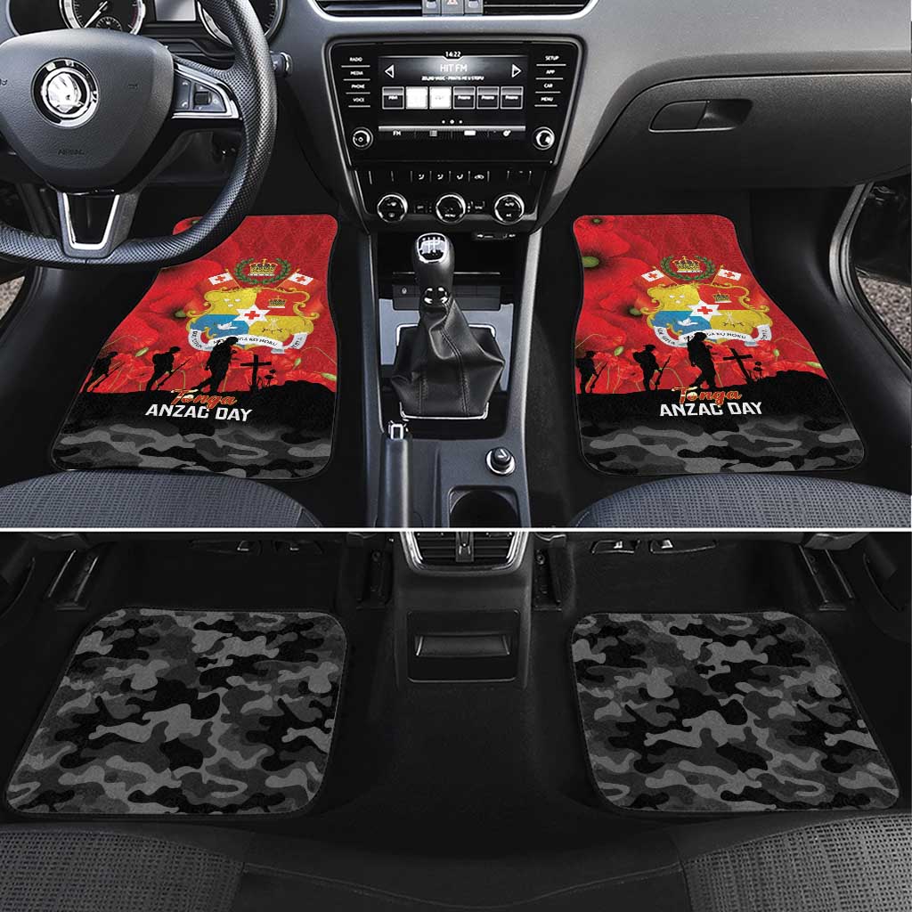 Tonga ANZAC Day Car Mats Ngatu Pattern We Will Remember Them LT14 Set 4pcs Red - Polynesian Pride