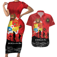 Tonga ANZAC Day Couples Matching Short Sleeve Bodycon Dress and Hawaiian Shirt Ngatu Pattern We Will Remember Them LT14 Red - Polynesian Pride