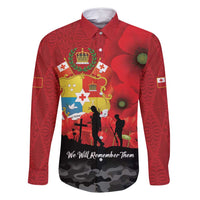 Tonga ANZAC Day Family Matching Long Sleeve Bodycon Dress and Hawaiian Shirt Ngatu Pattern We Will Remember Them