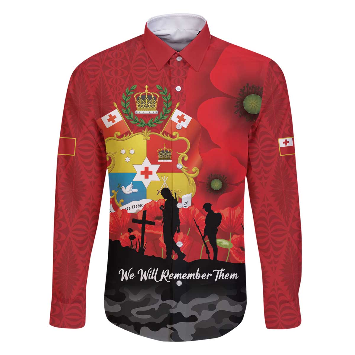 Tonga ANZAC Day Family Matching Off The Shoulder Long Sleeve Dress and Hawaiian Shirt Ngatu Pattern We Will Remember Them