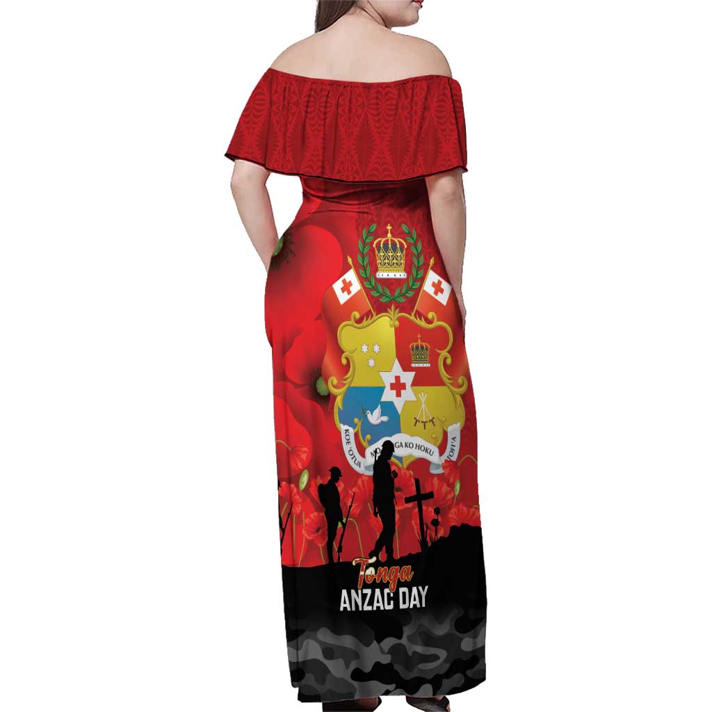 Tonga ANZAC Day Family Matching Off Shoulder Maxi Dress and Hawaiian Shirt Ngatu Pattern We Will Remember Them