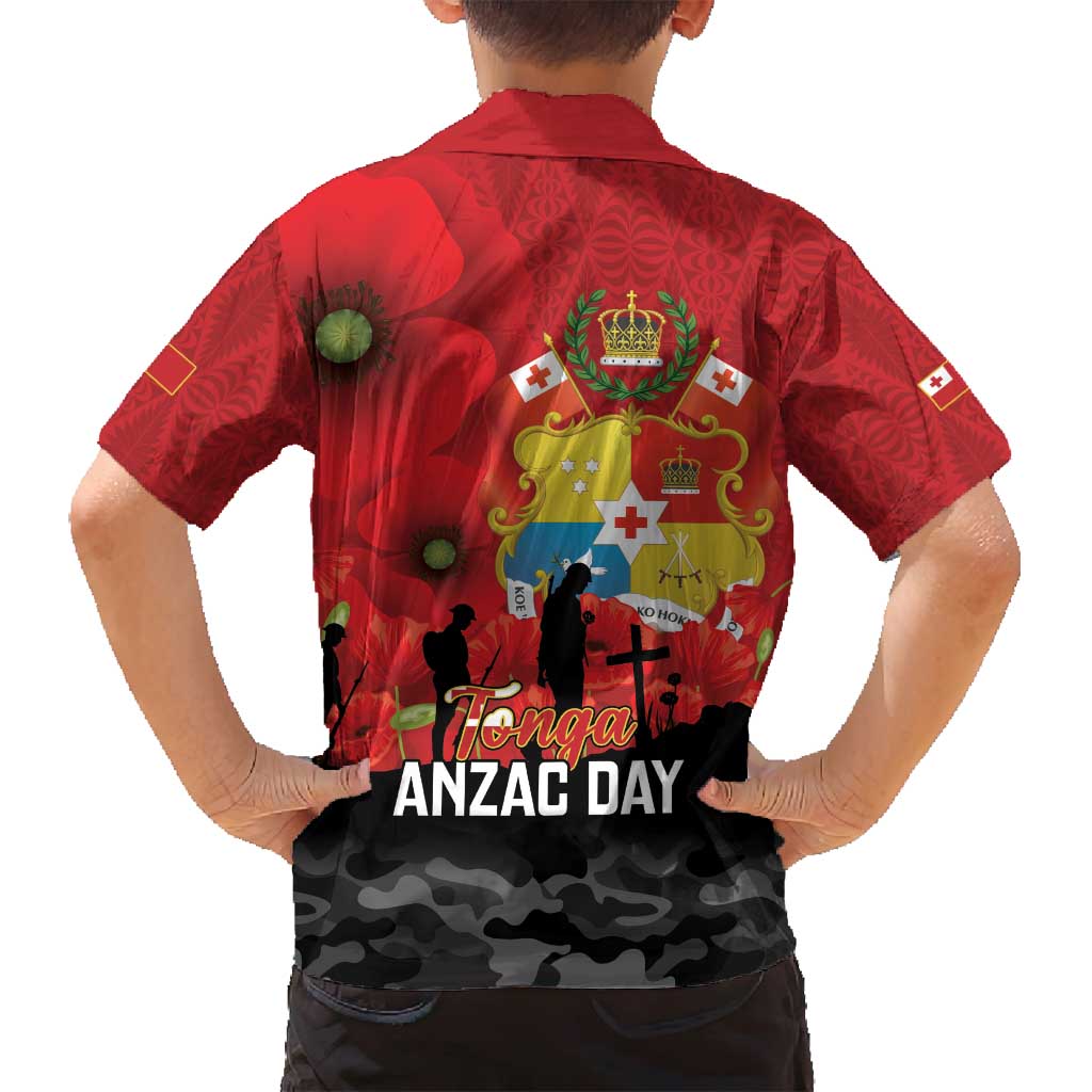 Tonga ANZAC Day Family Matching Tank Maxi Dress and Hawaiian Shirt Ngatu Pattern We Will Remember Them