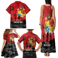 Tonga ANZAC Day Family Matching Tank Maxi Dress and Hawaiian Shirt Ngatu Pattern We Will Remember Them