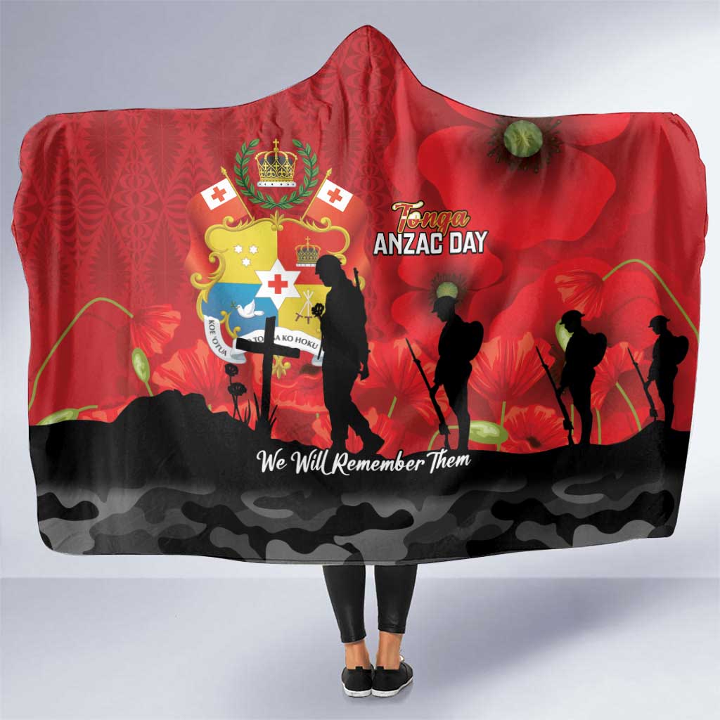 Tonga ANZAC Day Hooded Blanket Ngatu Pattern We Will Remember Them LT14 One Size Red - Polynesian Pride