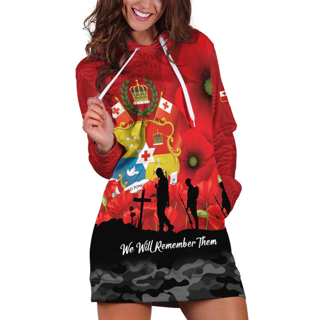 Tonga ANZAC Day Hoodie Dress Ngatu Pattern We Will Remember Them