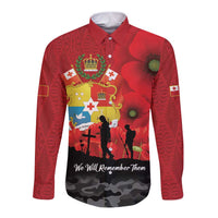 Tonga ANZAC Day Long Sleeve Button Shirt Ngatu Pattern We Will Remember Them LT14 Unisex Red - Polynesian Pride