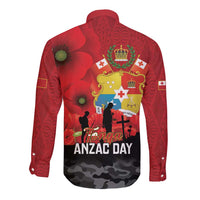 Tonga ANZAC Day Long Sleeve Button Shirt Ngatu Pattern We Will Remember Them LT14 - Polynesian Pride