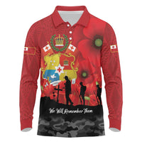 Tonga ANZAC Day Long Sleeve Polo Shirt Ngatu Pattern We Will Remember Them