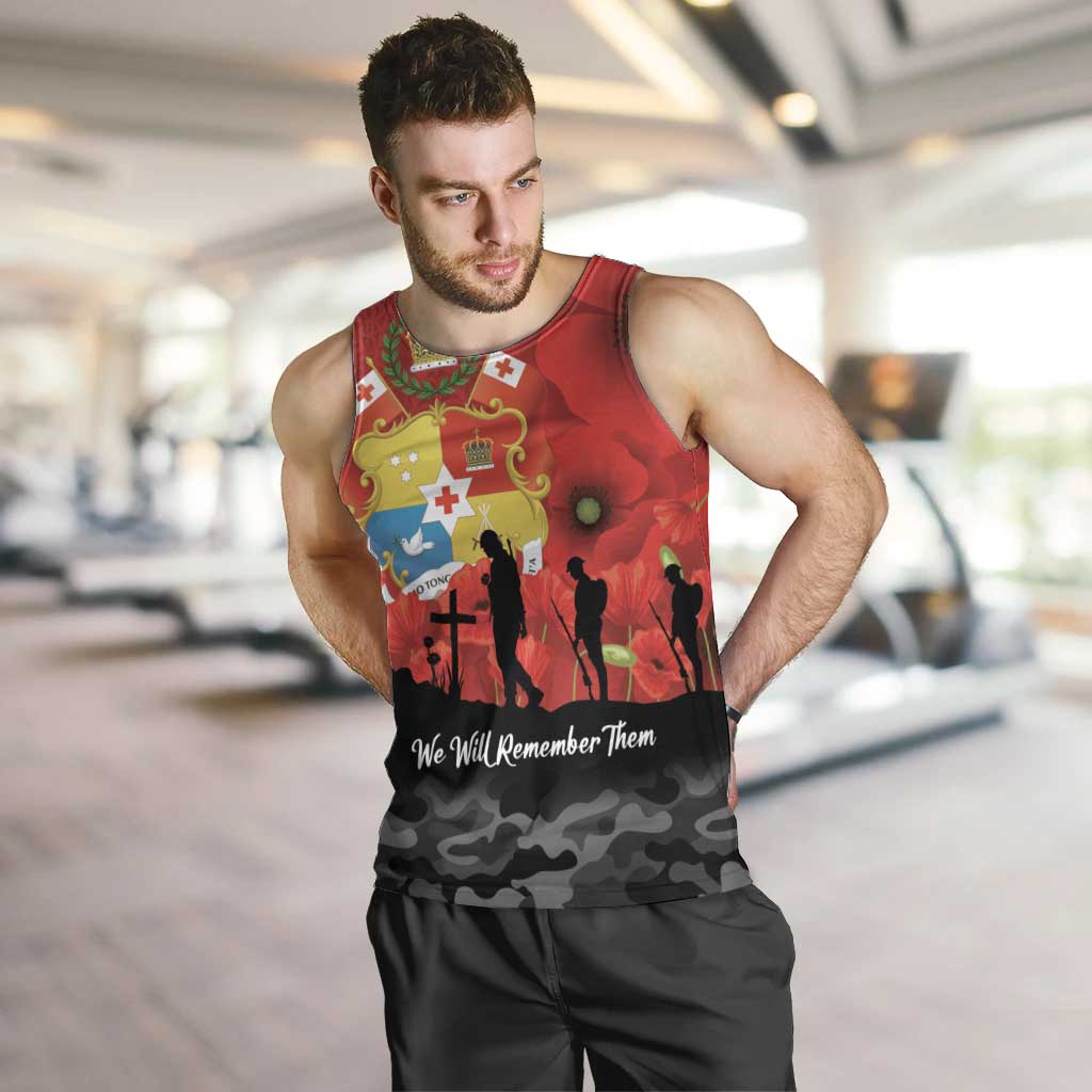Tonga ANZAC Day Men Tank Top Ngatu Pattern We Will Remember Them LT14 Red - Polynesian Pride