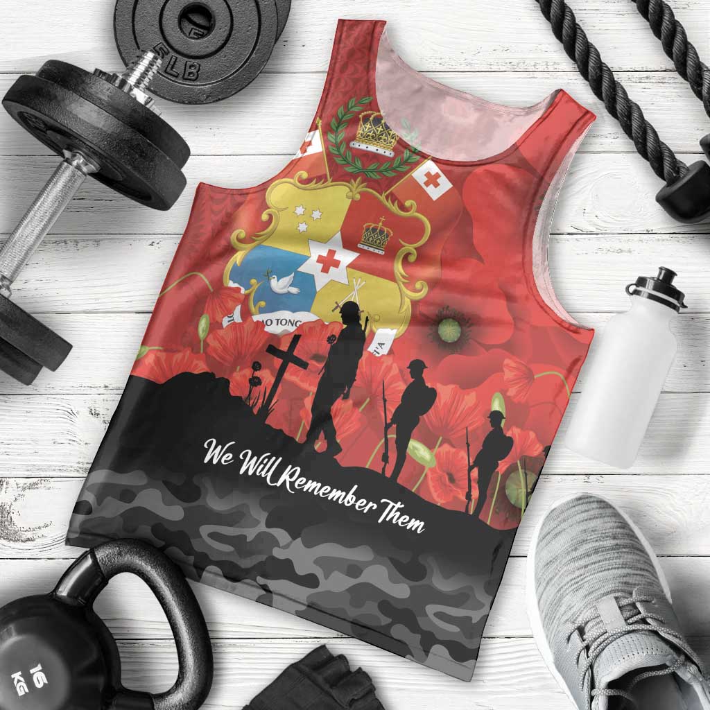 Tonga ANZAC Day Men Tank Top Ngatu Pattern We Will Remember Them LT14 - Polynesian Pride