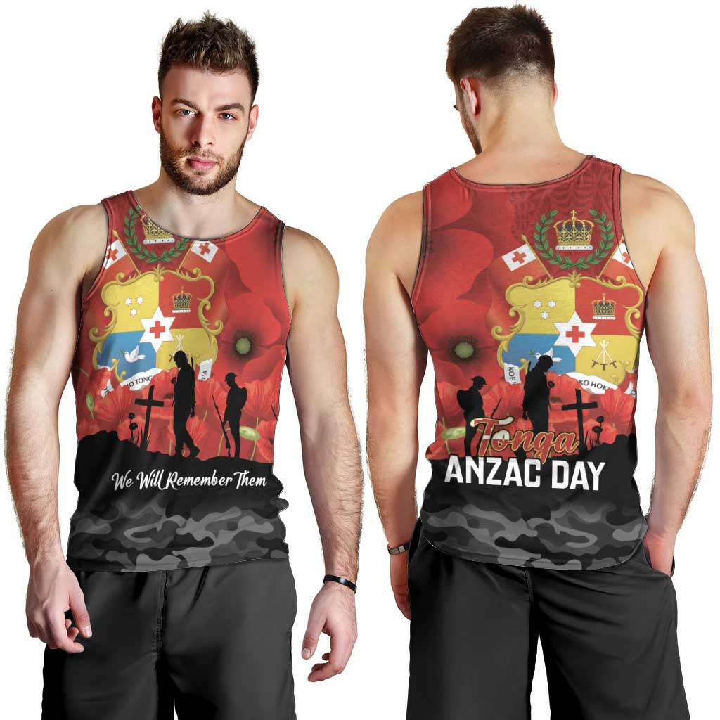 Tonga ANZAC Day Men Tank Top Ngatu Pattern We Will Remember Them LT14 - Polynesian Pride