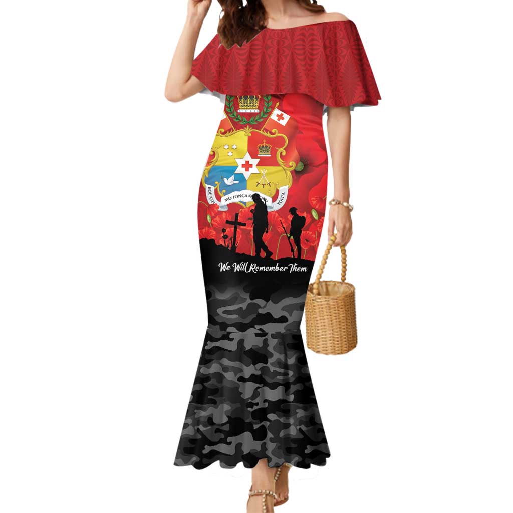 Tonga ANZAC Day Mermaid Dress Ngatu Pattern We Will Remember Them