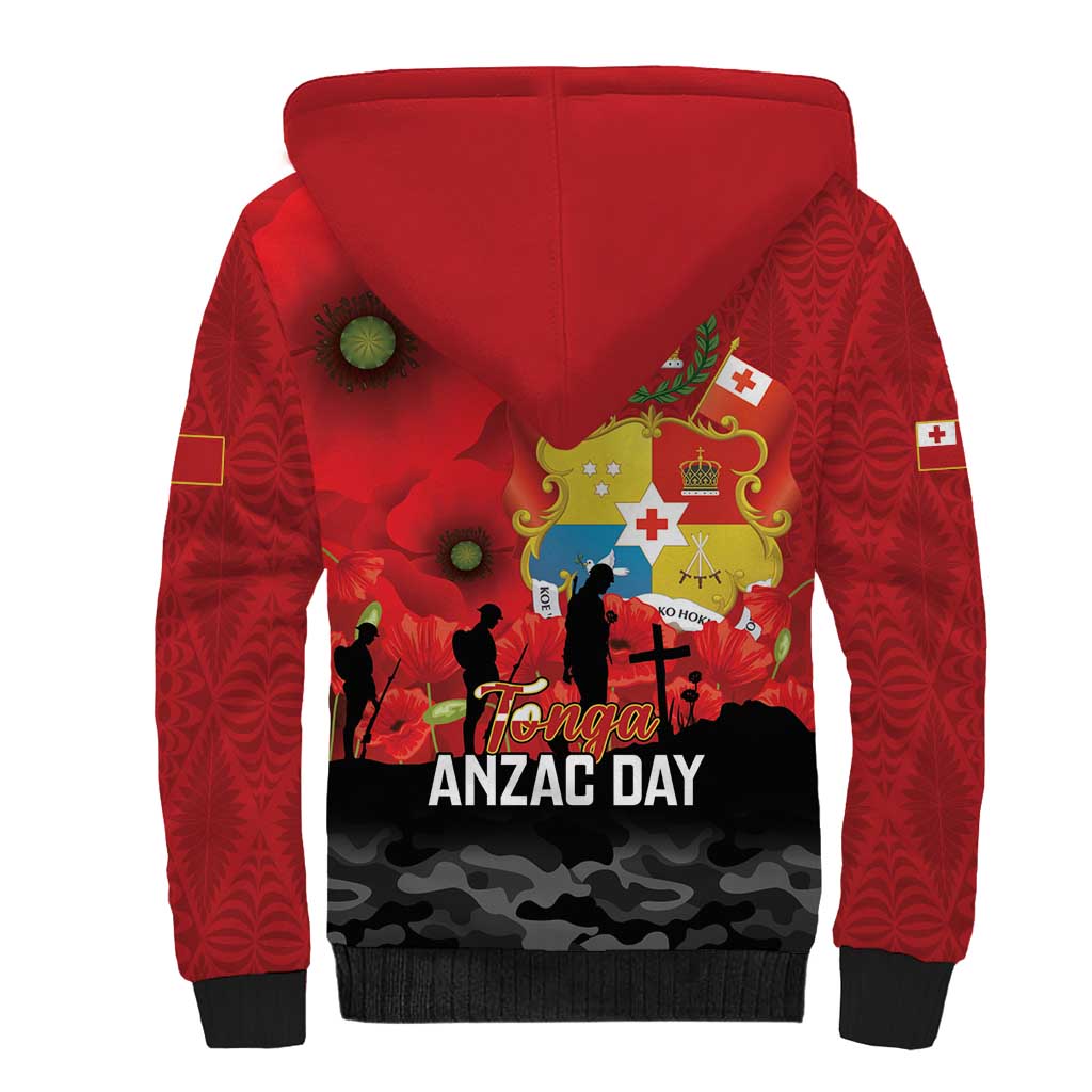Tonga ANZAC Day Sherpa Hoodie Ngatu Pattern We Will Remember Them LT14 - Polynesian Pride