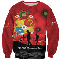 Tonga ANZAC Day Sweatshirt Ngatu Pattern We Will Remember Them LT14 Unisex Red - Polynesian Pride